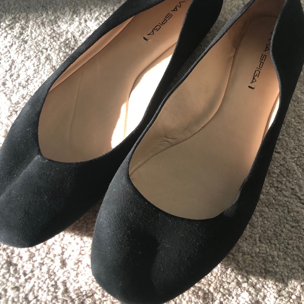 Via Spiga Black Suede Ballet Flats